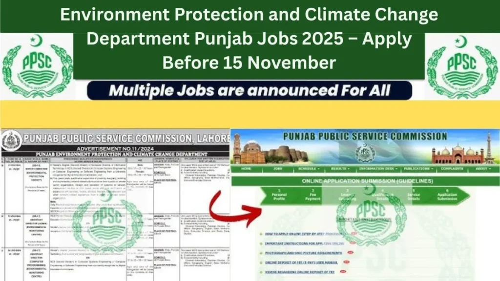 Apply for Environment Protection and Climate Change Department Punjab Jobs 2025 before 15 November. Government jobs available online.
